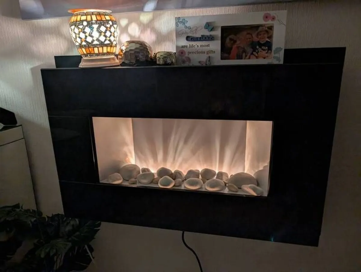 Electric Fireplace, Wall-Mounted, Black Glass Effect - Image 1