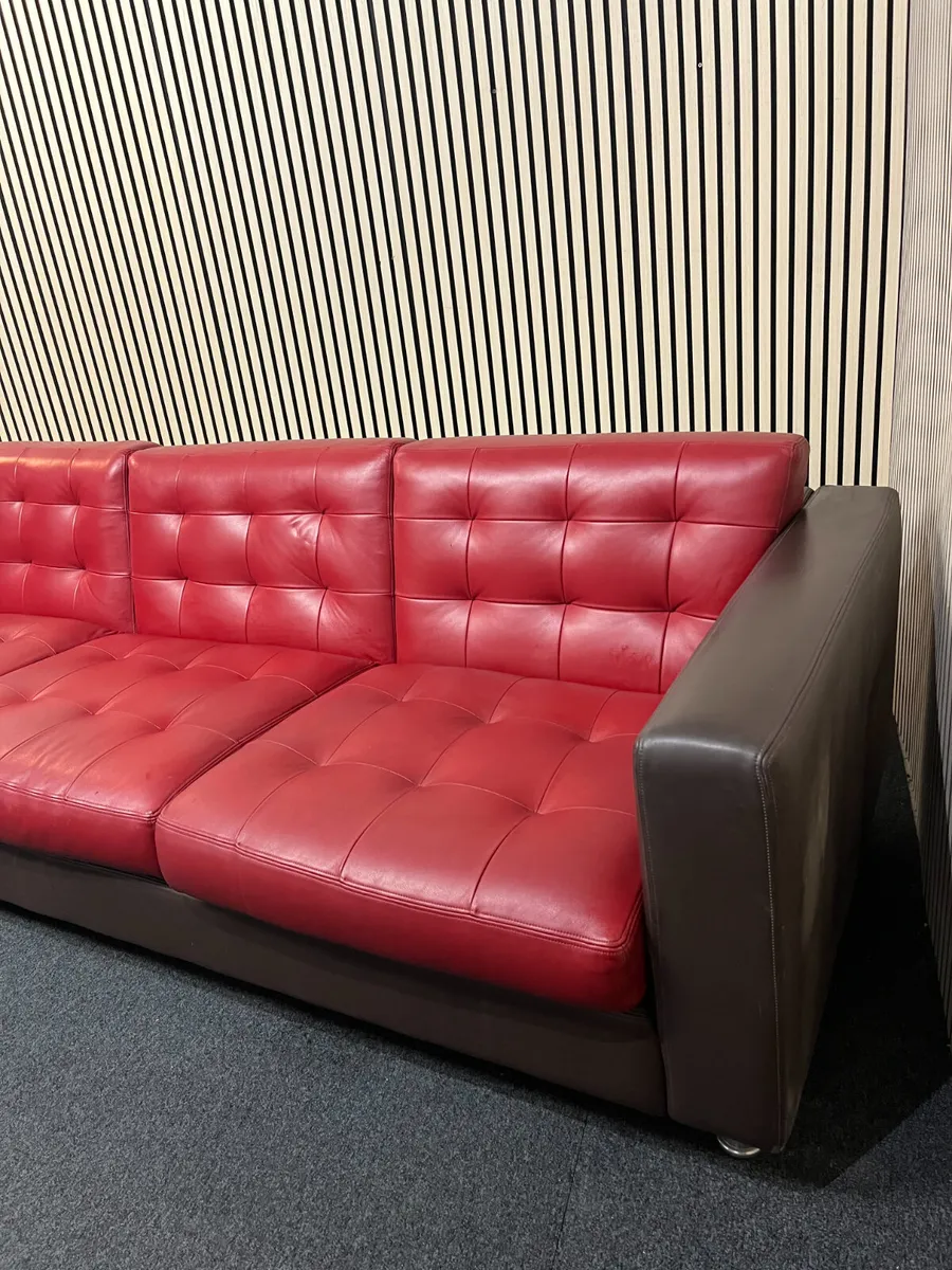 DARK BROWN AND WINE LEATHER SOFA - Image 4