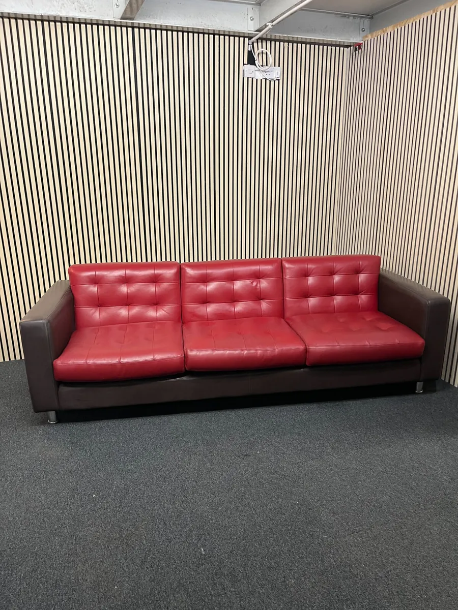 DARK BROWN AND WINE LEATHER SOFA - Image 2