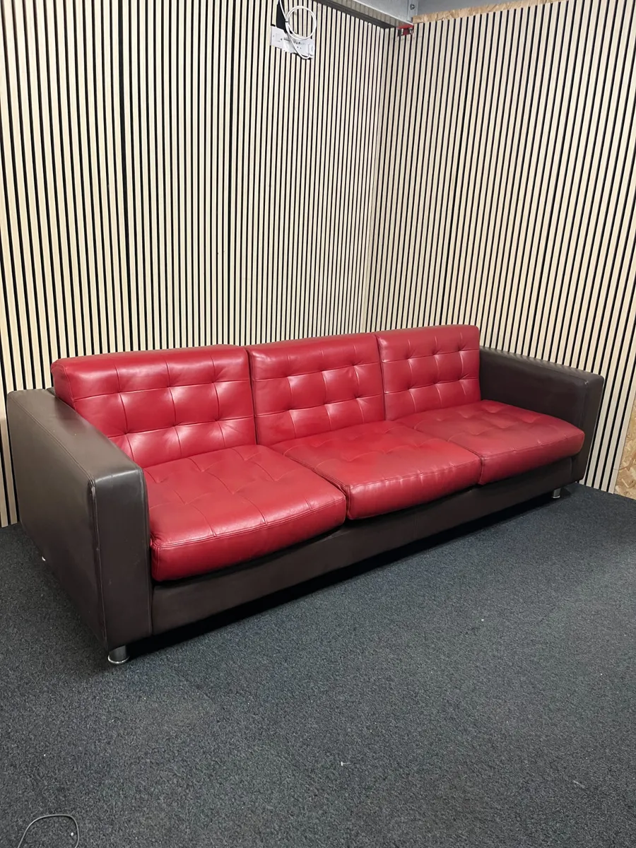 DARK BROWN AND WINE LEATHER SOFA - Image 1