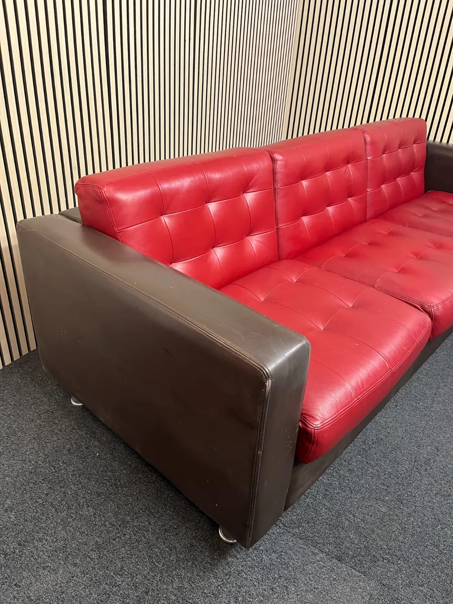 DARK BROWN AND WINE LEATHER SOFA - Image 3