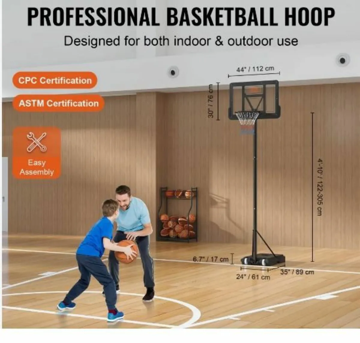 Basketball Hoop, 4-10 ft Adjustable - Image 2