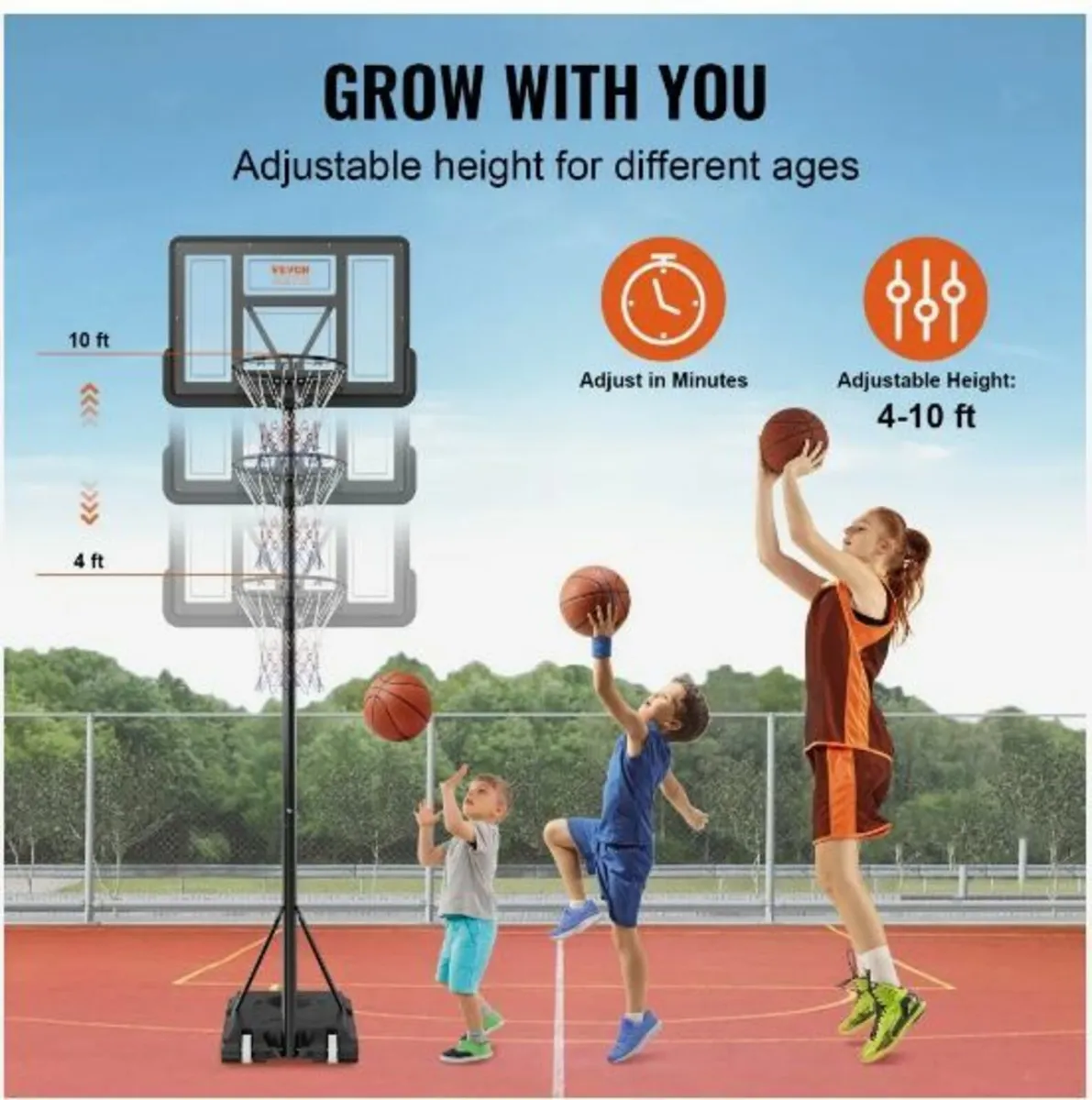 Basketball Hoop, 4-10 ft Adjustable - Image 4