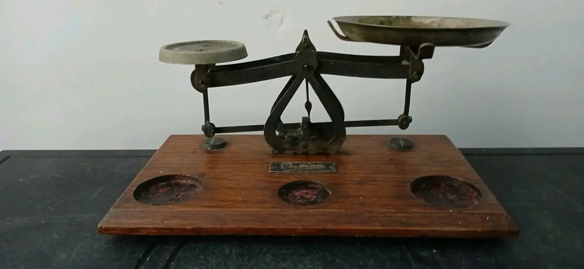 Vintage Scales On Wooden Base - Image 1