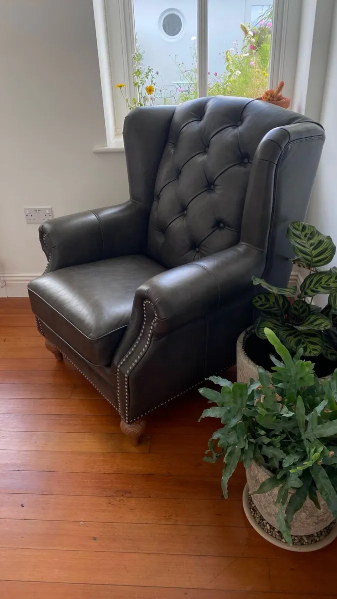 Adare Flint Leather Wing Chair