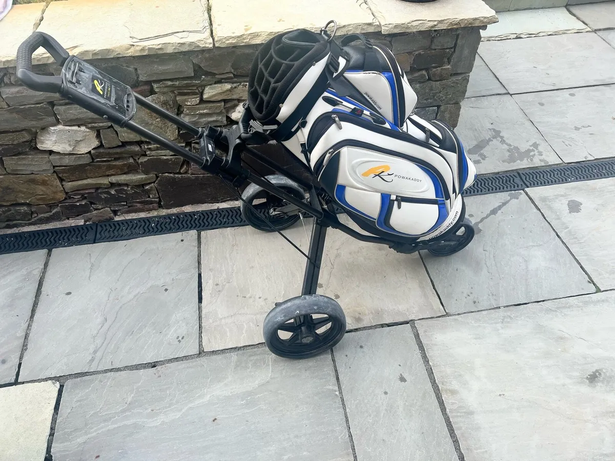 Golf bags and push trolley - Image 1