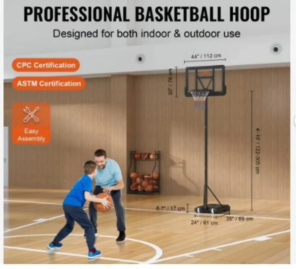 Basketball Hoop, 4-10 ft Adjustable - Image 2
