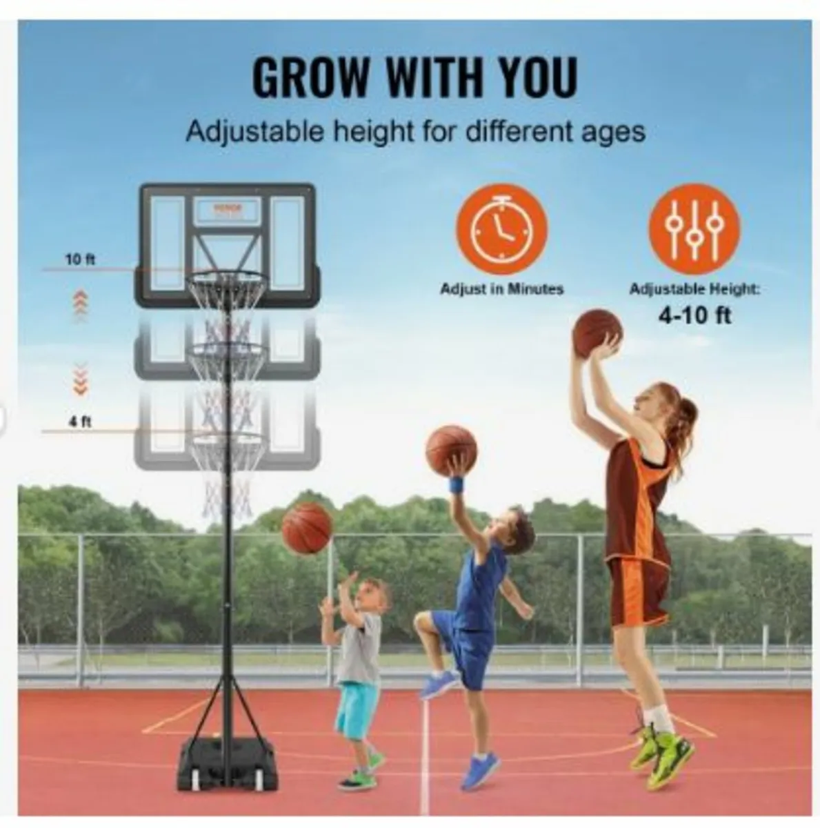 Basketball Hoop, 4-10 ft Adjustable - Image 4