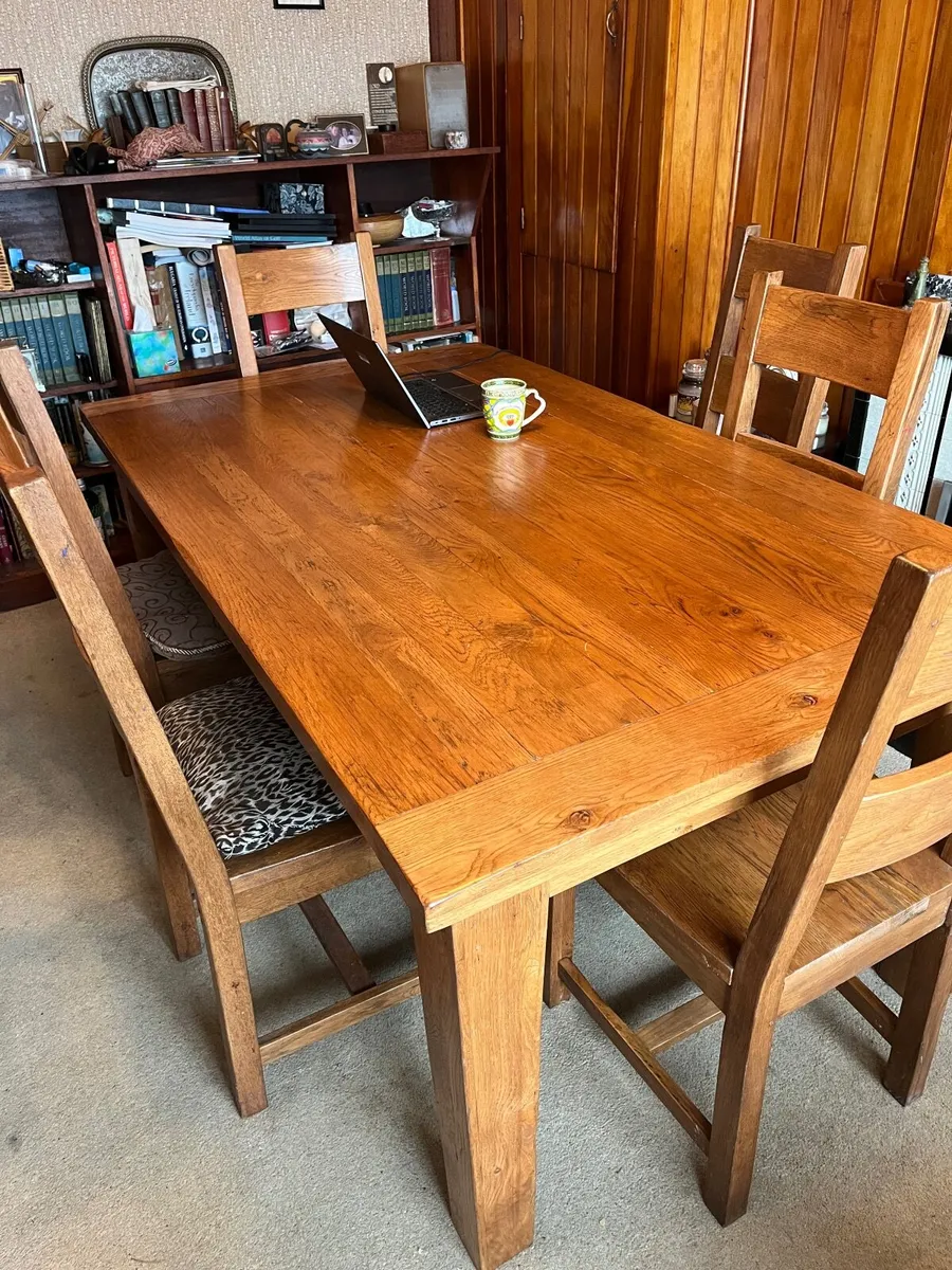 Solid Wood Farmhouse Table & 6 Chairs - Image 1
