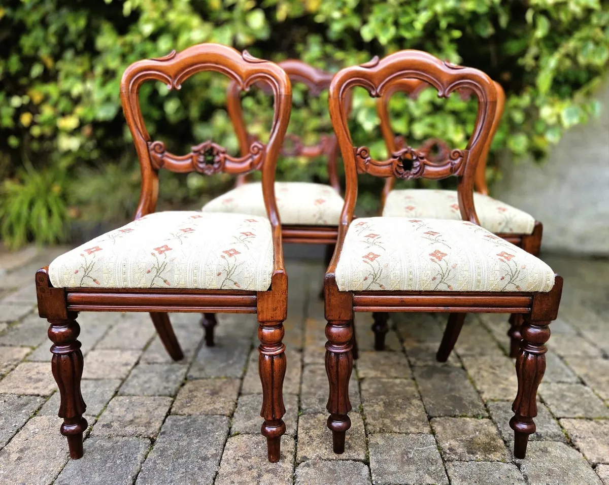 4 x Victorian Balloon Back Chairs - Circa 1870 - Image 1