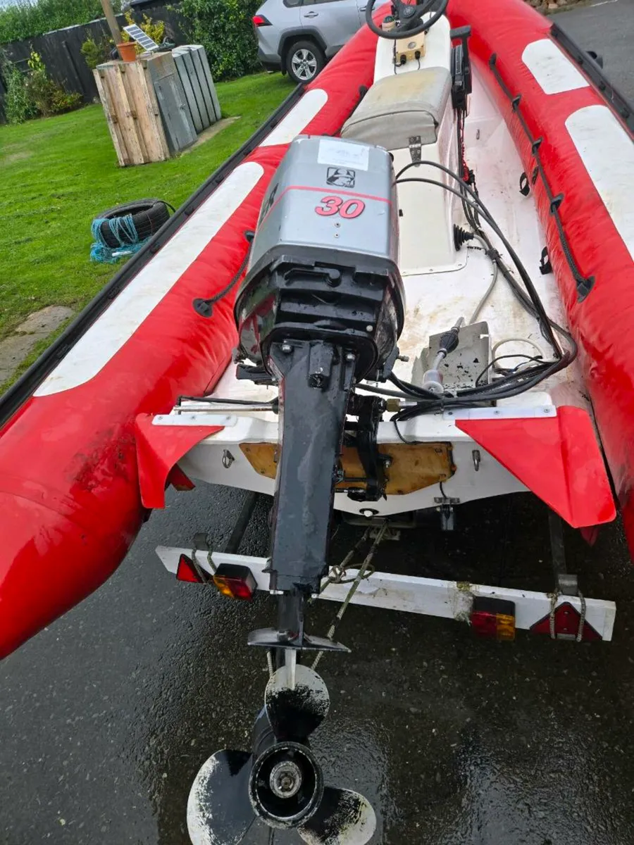 €750 4m RIB  trailer and 30hp mariner two stroke - Image 1