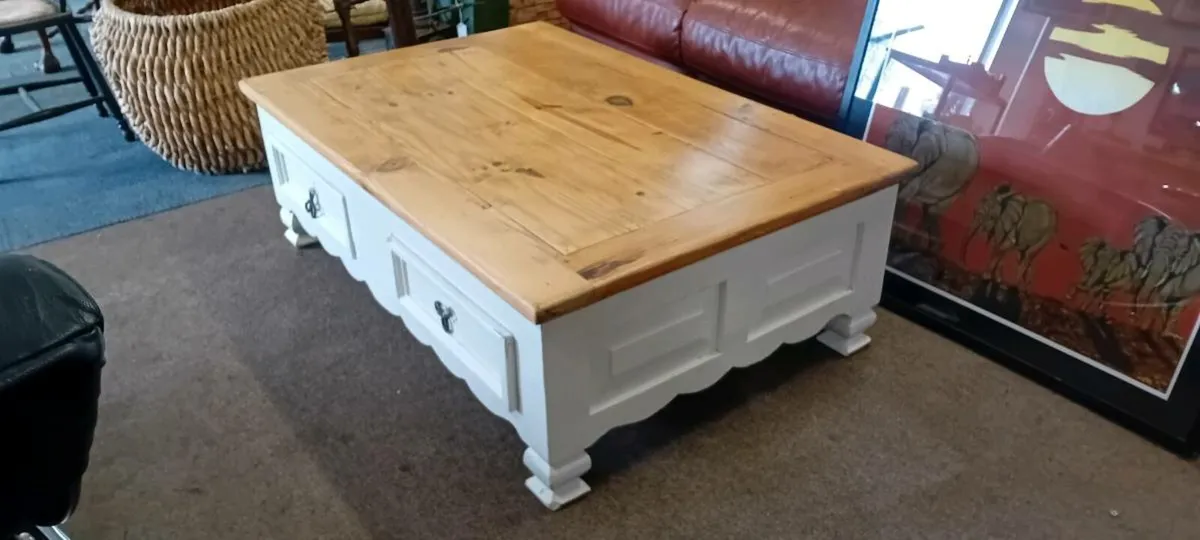 Large Painted Pine Top Coffee Table