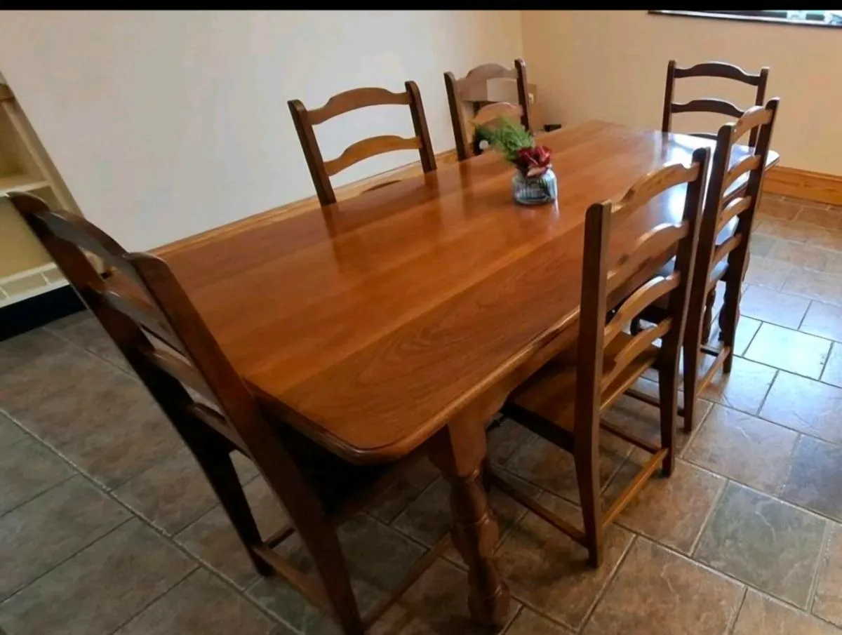 Teak dining table and chairs  x6-- 71x36 x30" - Image 2