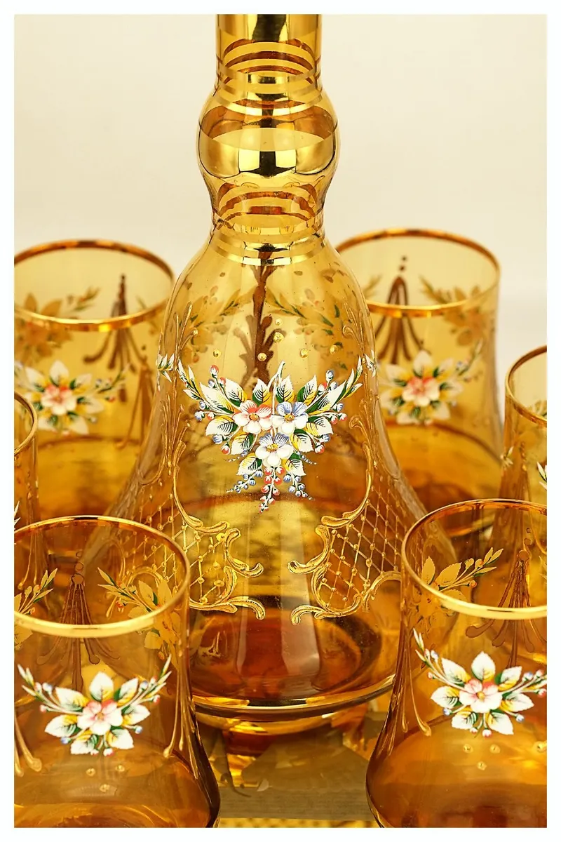 Vintage Venetian Murano Amber Glass Decanter Set - Image 3