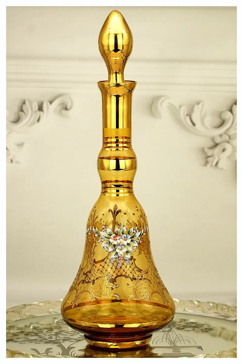 Vintage Venetian Murano Amber Glass Decanter Set - Image 4