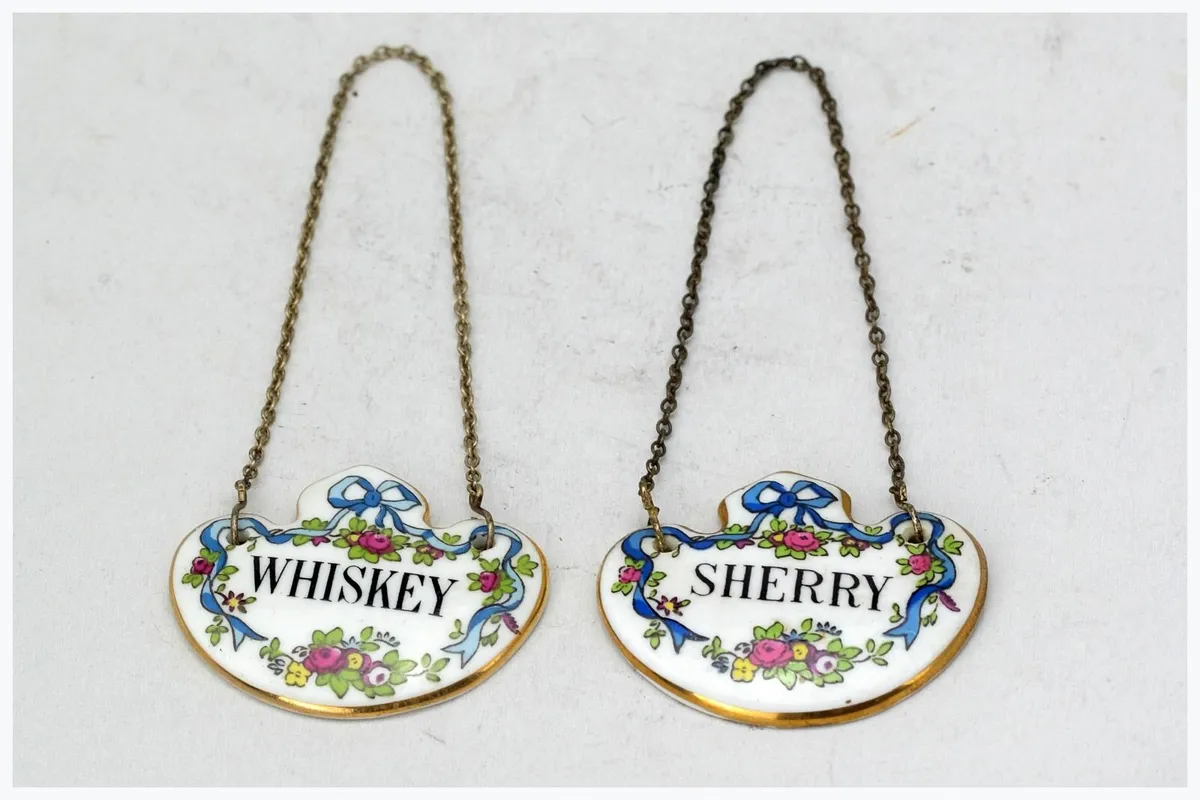 Crown Staffordshire Porcelain Decanter Labels - Image 1