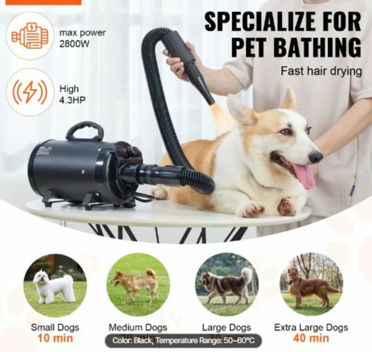 Dog Dryer,2000W/2.7HP Dog Blow Dryer,Pet Grooming - Image 2