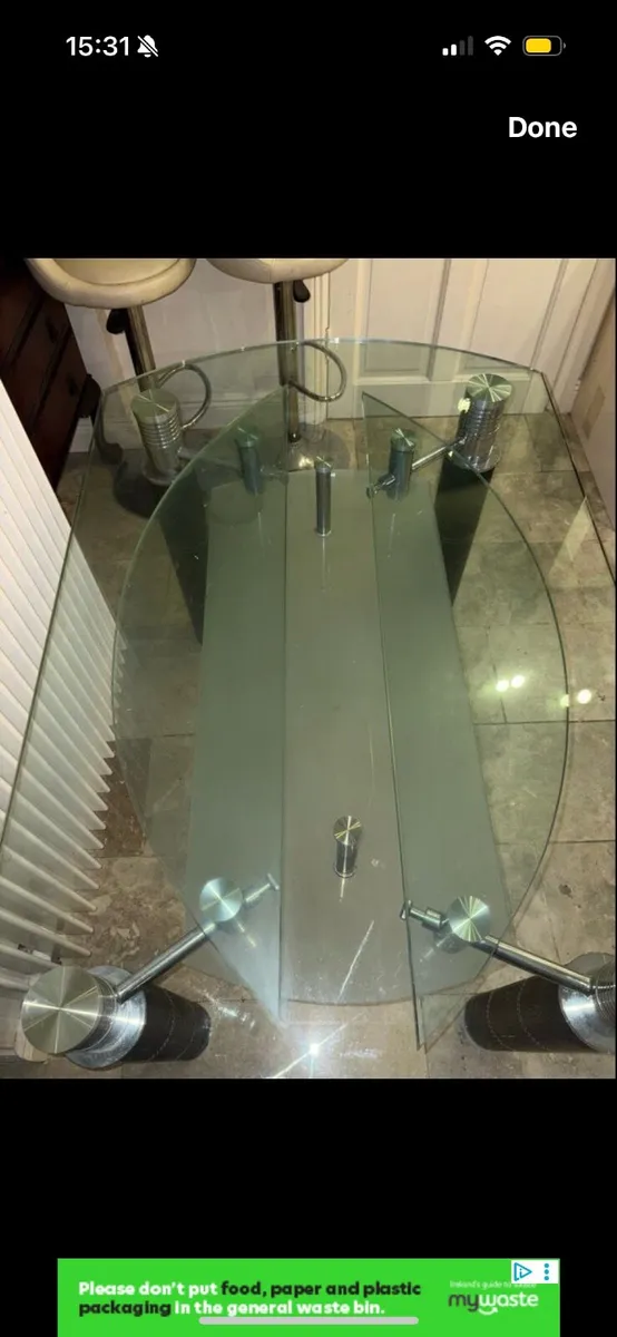 Glass table with black leather legs - Image 2