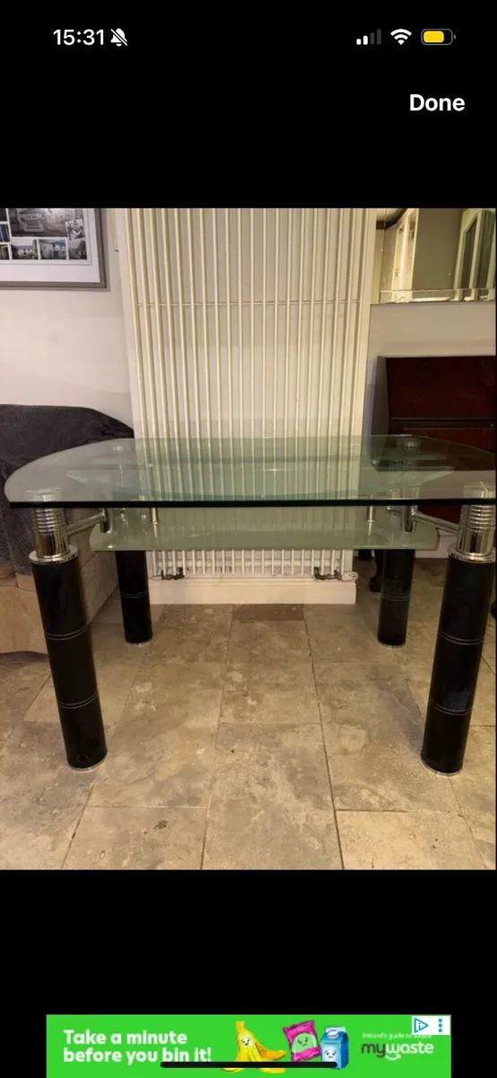 Glass table with black leather legs - Image 3