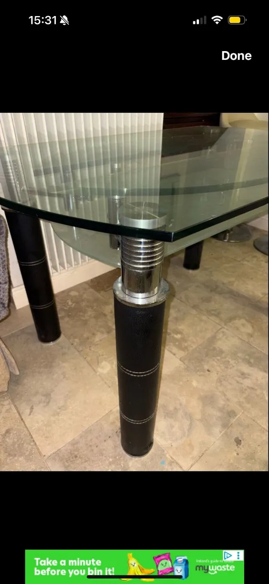 Glass table with black leather legs - Image 4