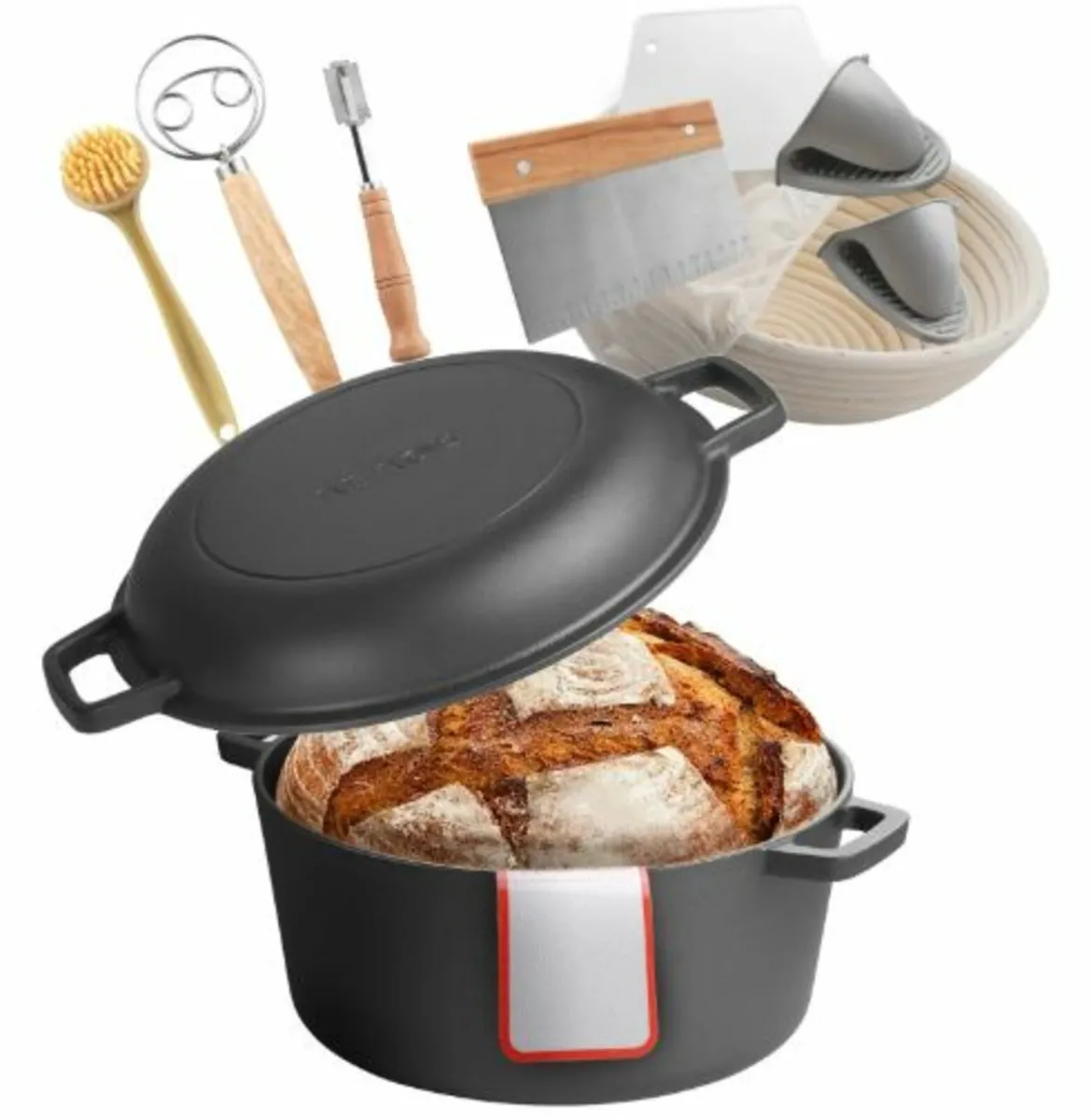 Cast Iron Dutch Oven, 2-in-1 Pre-Seasoned Pot - Image 1