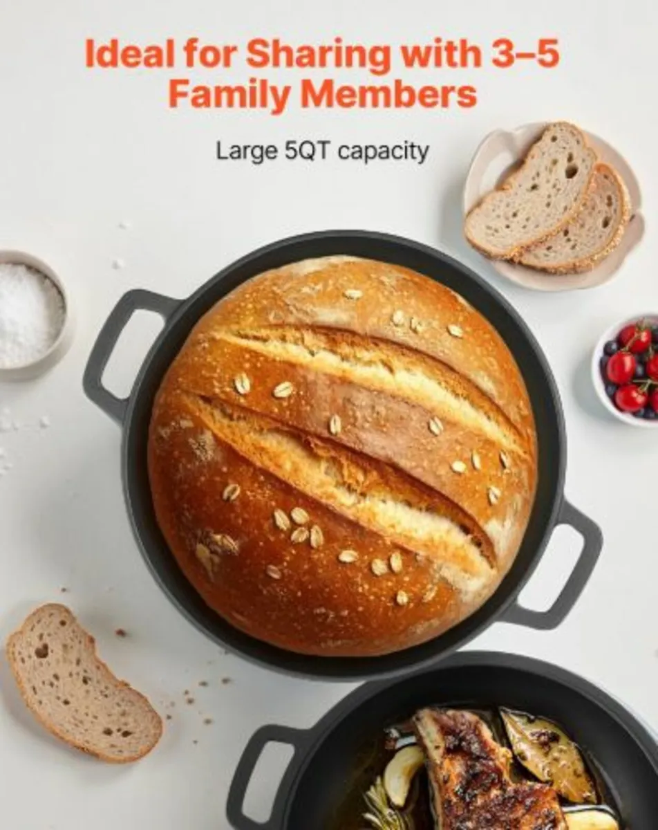 Cast Iron Dutch Oven, 2-in-1 Pre-Seasoned Pot - Image 2