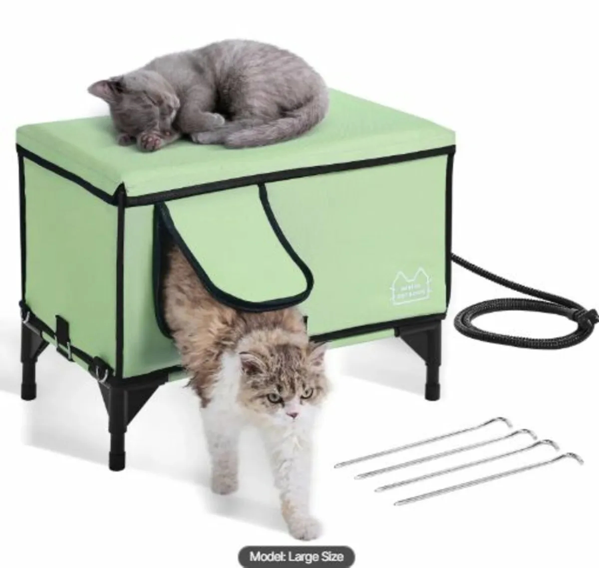 Elevated Heated Cat House, Cuboid Kitty Shelter - Image 1