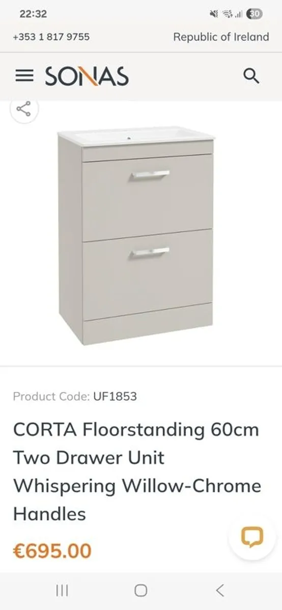New Sonas bathroom vanity unit with sink - Image 1