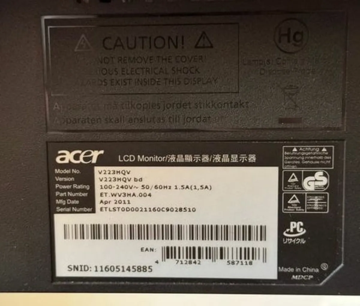 Acer V223HQV 21.5' Full HD LCD Monitor 1920x1080 - Image 4