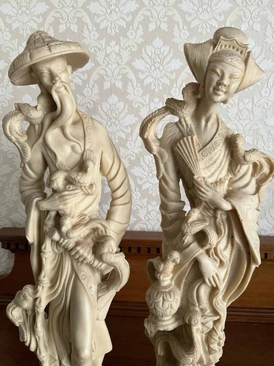 Vintage Asian Man & Woman Resin Figurines - Image 1