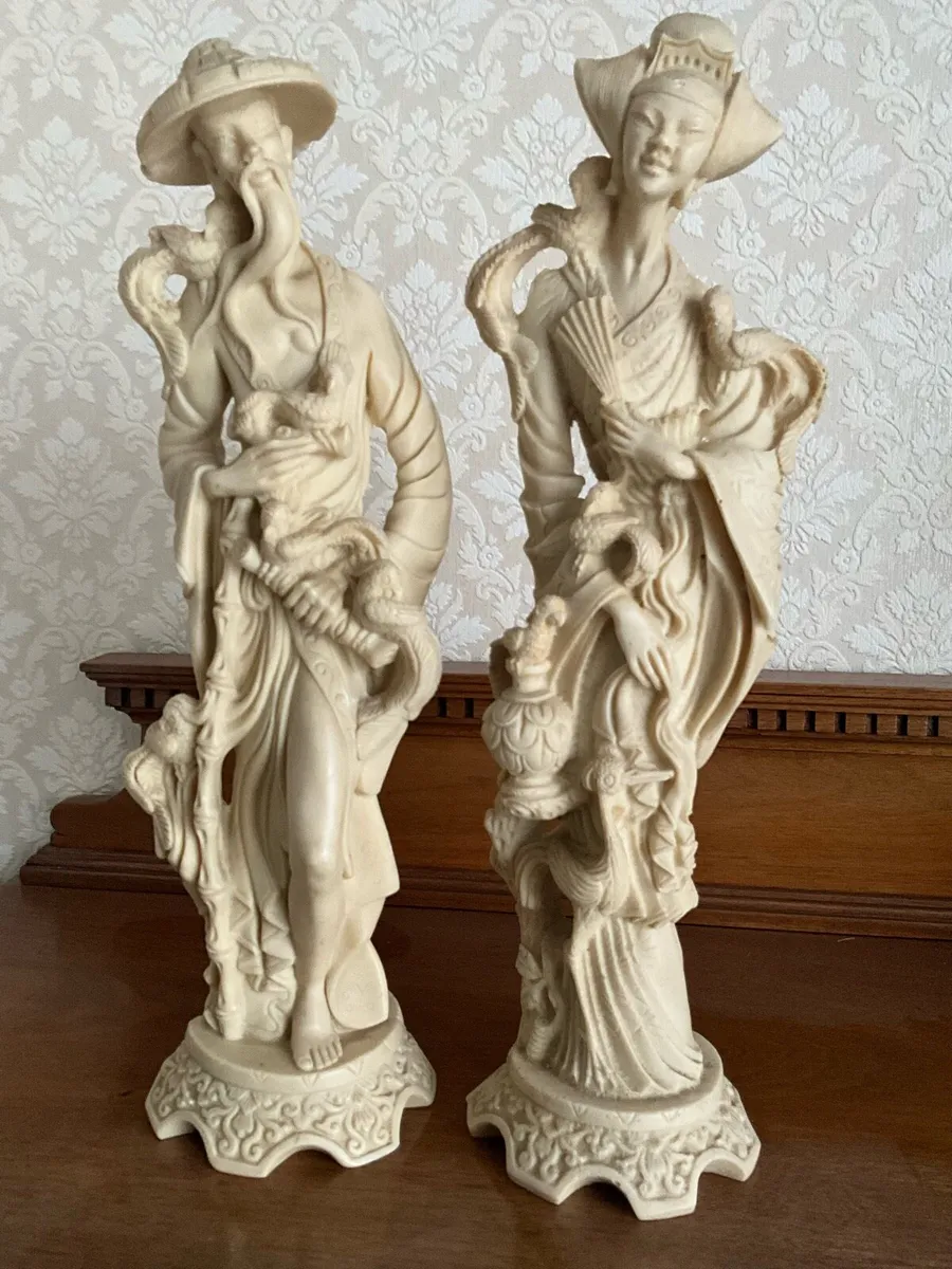 Vintage Asian Man & Woman Resin Figurines - Image 2