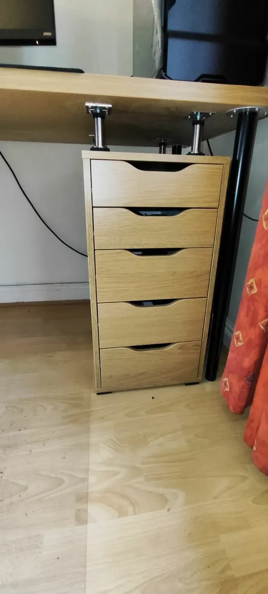 IKEA Desk (White Stained Oak) + + ALEX Drawer Unit - Image 2