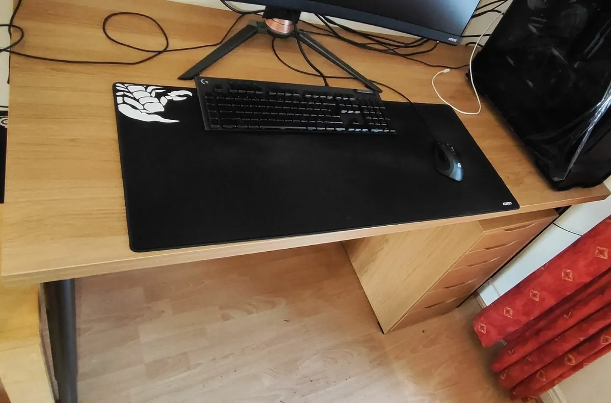 IKEA Desk (White Stained Oak) + + ALEX Drawer Unit - Image 1