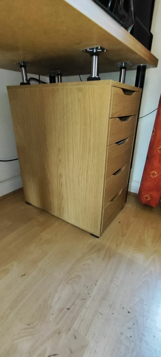 IKEA Desk (White Stained Oak) + + ALEX Drawer Unit - Image 3