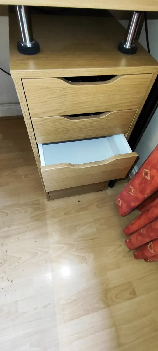 IKEA Desk (White Stained Oak) + + ALEX Drawer Unit - Image 4
