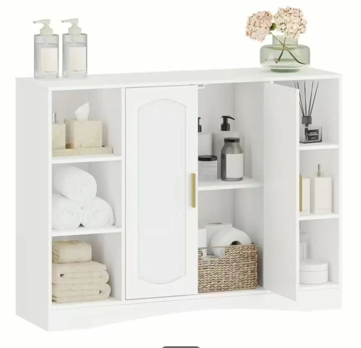 White Storage Cabinet 2-Door Bathroom, Living Room - Image 1