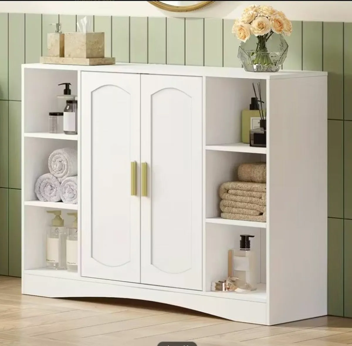 White Storage Cabinet 2-Door Bathroom, Living Room - Image 2