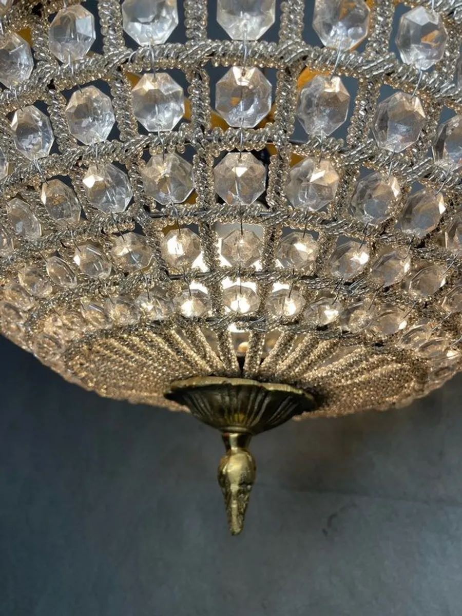 Elegant Brass and Cut Glass Basket Chandelier - Image 2