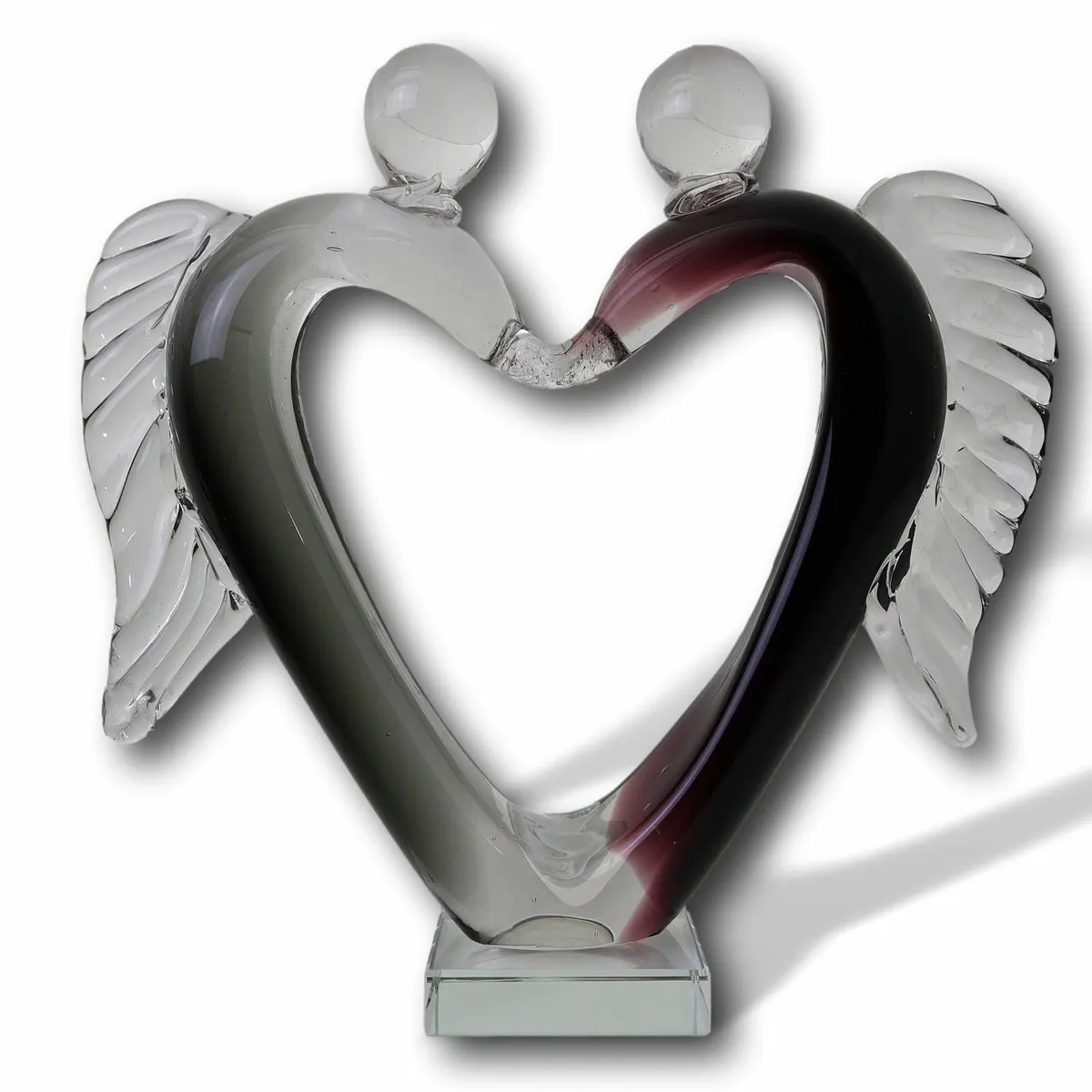 Handcrafted Glass Lovers Sculpture Angel Heart Des - Image 2