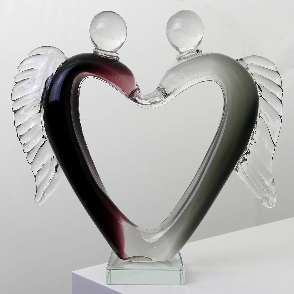 Handcrafted Glass Lovers Sculpture Angel Heart Des - Image 3