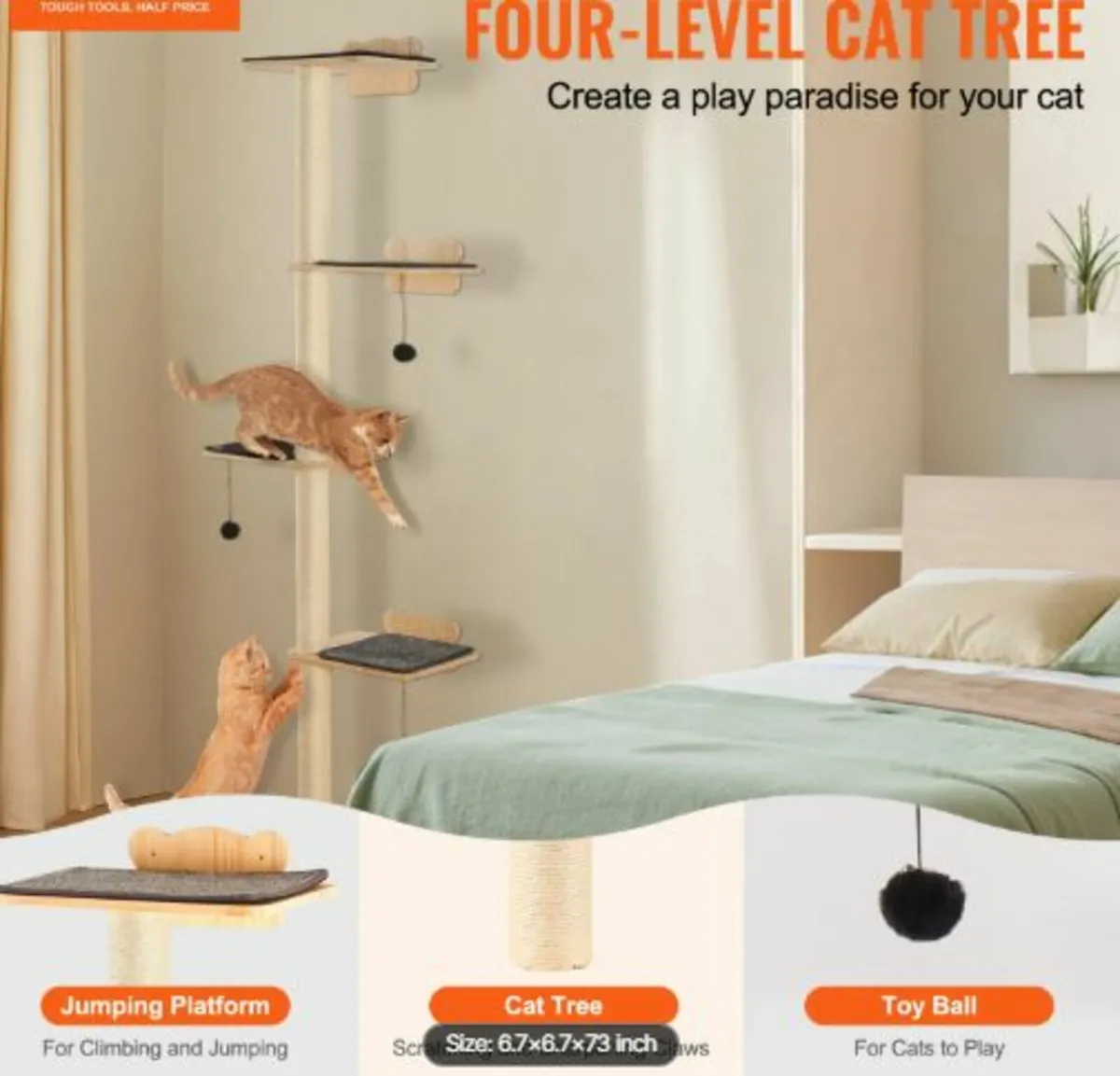 4 Tiers Cat Tree, Cat Wall Furniture Set with 4 - Image 2