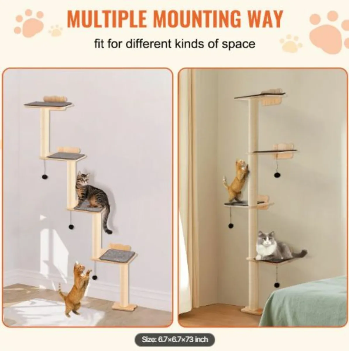4 Tiers Cat Tree, Cat Wall Furniture Set with 4 - Image 4