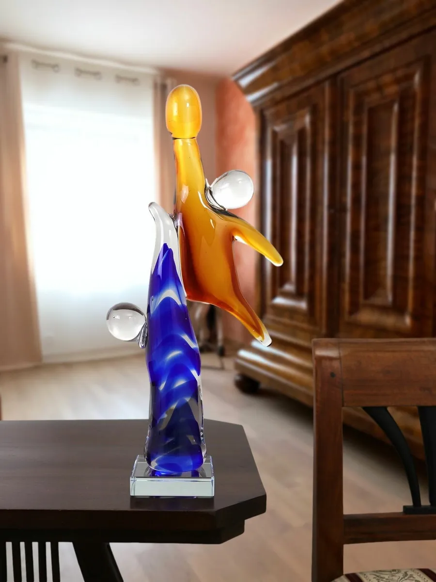 Handcrafted Glass Sculpture Basketball Abstract - Image 1