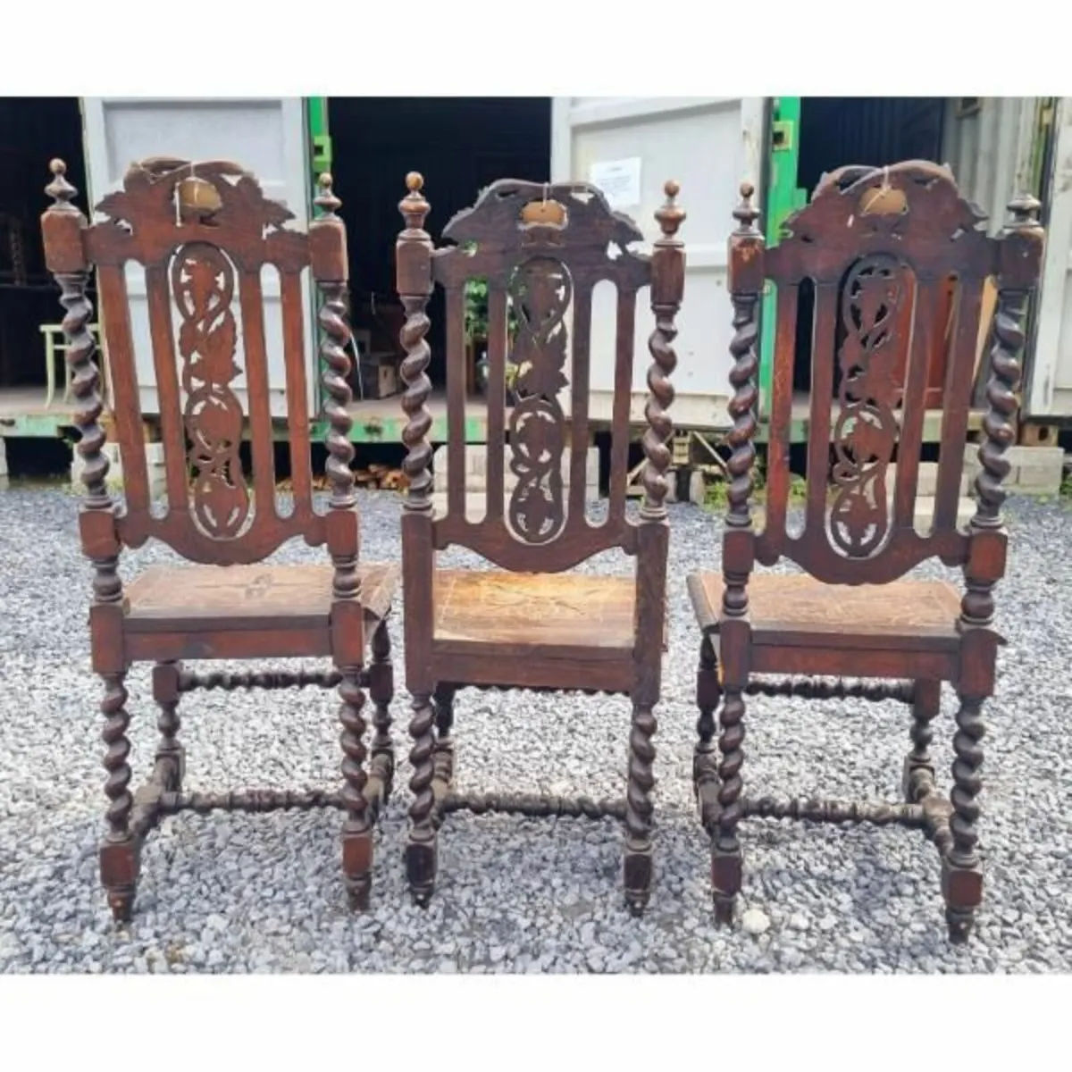 Set of 3x High Back Carved Oak Chairs KAS853 - Image 2