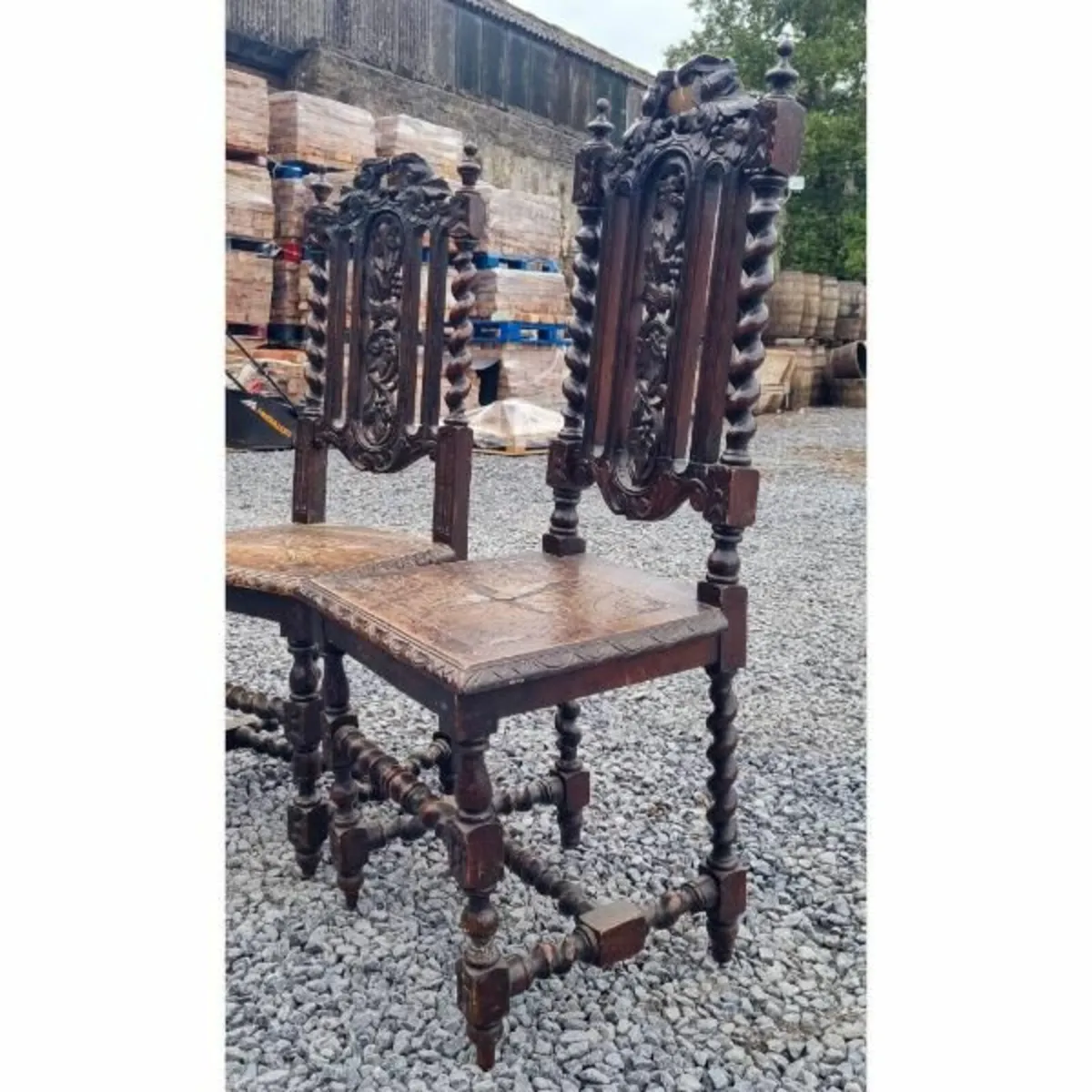 Set of 3x High Back Carved Oak Chairs KAS853 - Image 3