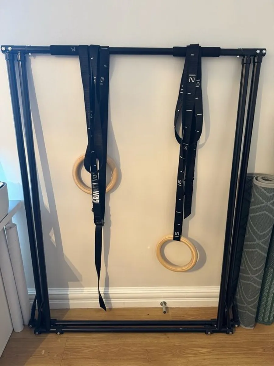 Pull Up Bar Free Standing Foldable Home Gym Setup with Gymnastics Rings - Image 1
