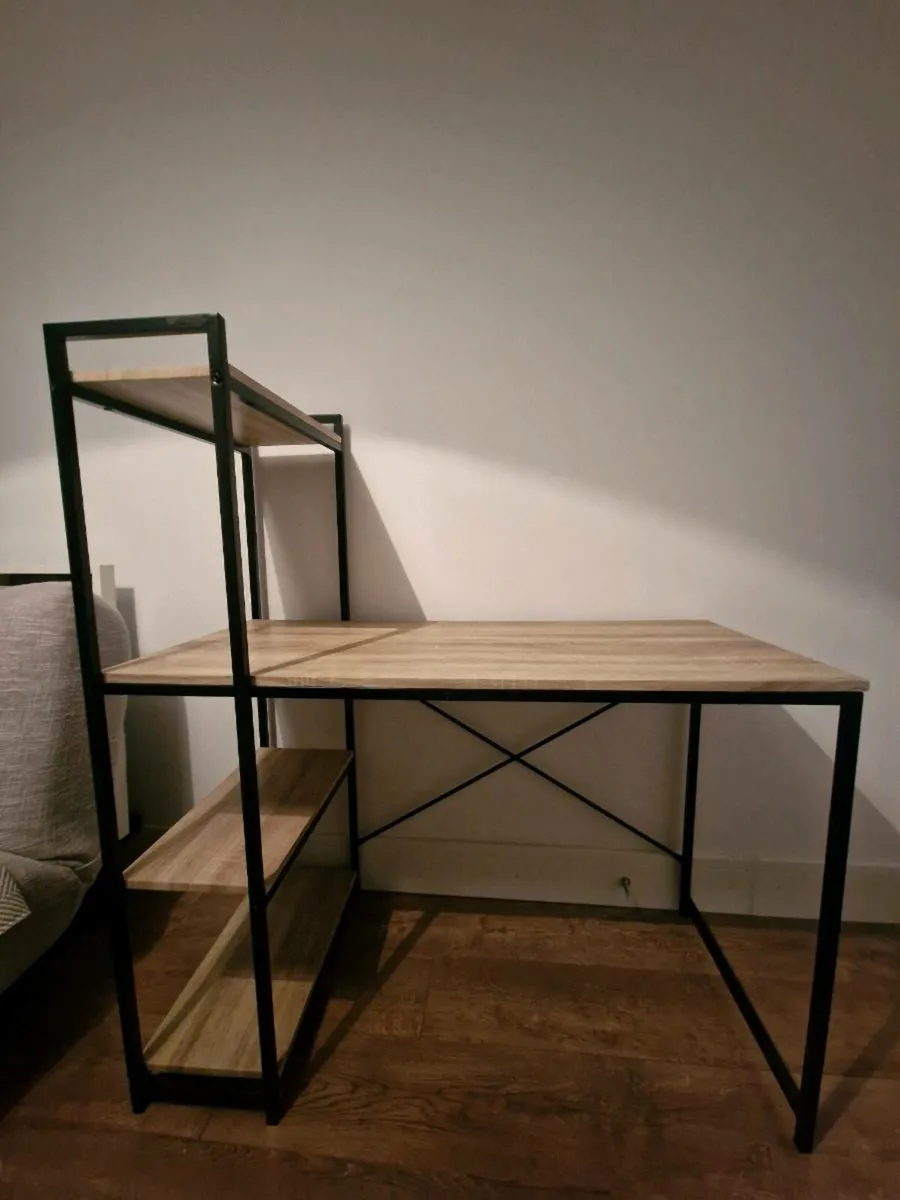 Wooden Desk with Shelves & Metal Frame - Image 1