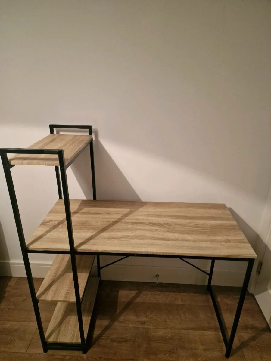 Wooden Desk with Shelves & Metal Frame - Image 2