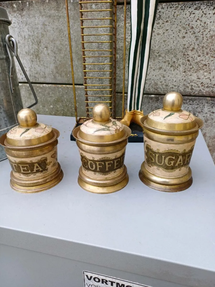 1970s Brass & Enamel Canisters - Image 2