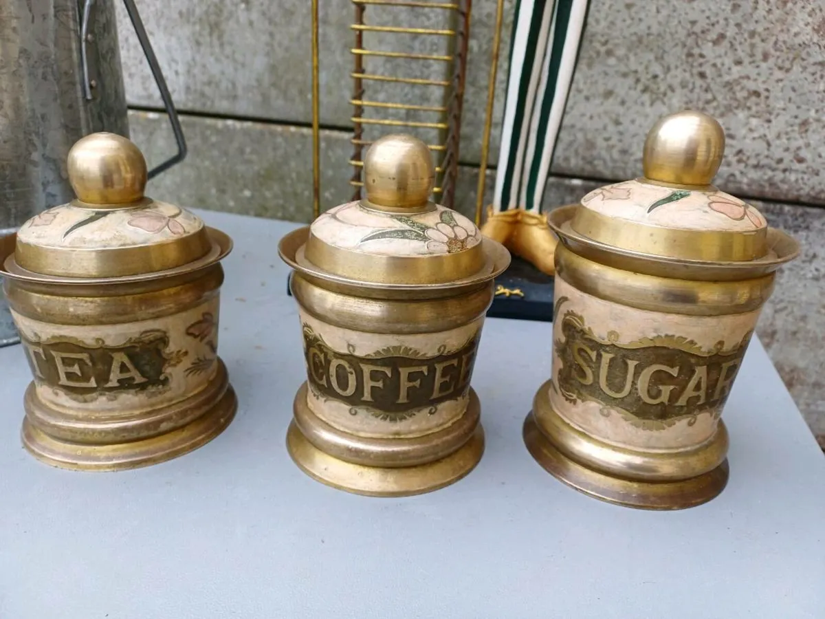 1970s Brass & Enamel Canisters - Image 1